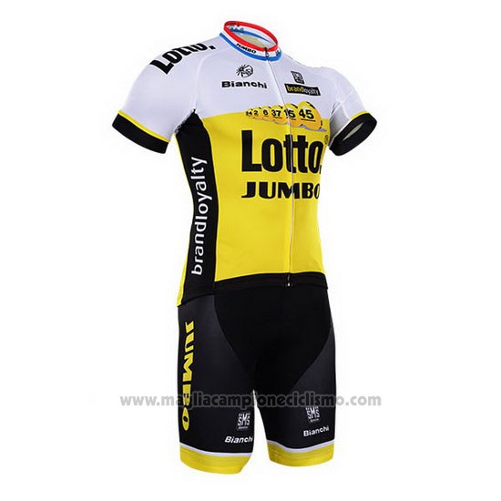 2016 Abbigliamento Ciclismo Lotto NL Jumbo Bianco e Giallo Manica Corta e Salopette